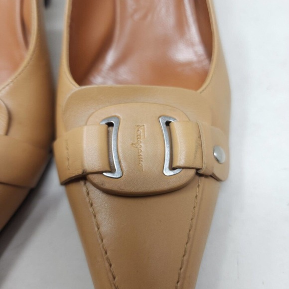 Salvatore Ferragamo Womens Heels Tan Leather Slingback Mule Horsebit Pumps 7.5 - Picture 12 of 12
